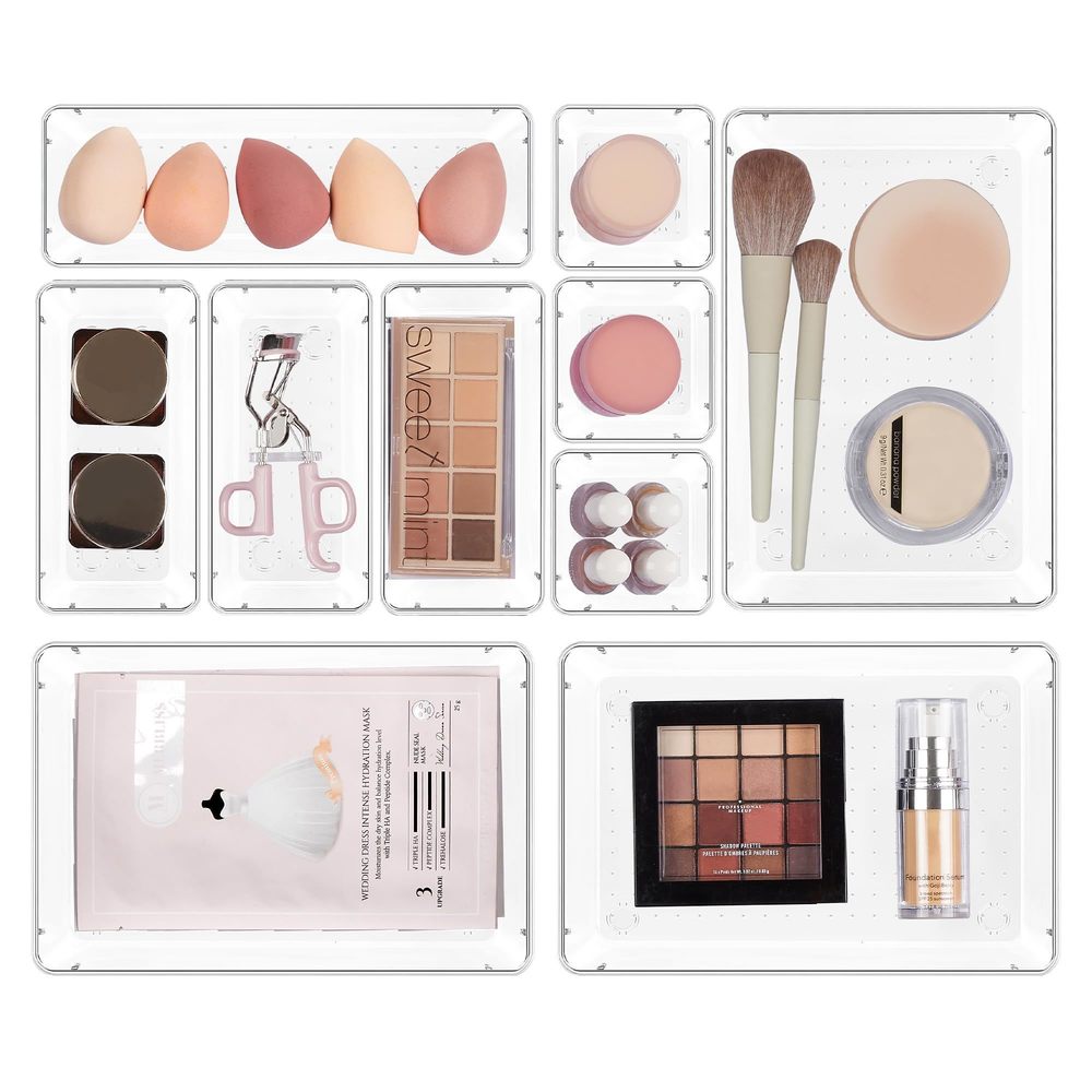 10 Pcs Makeup Drawer Organizer Bins Set, 4 Size Plastic Makeup And Vanity✋